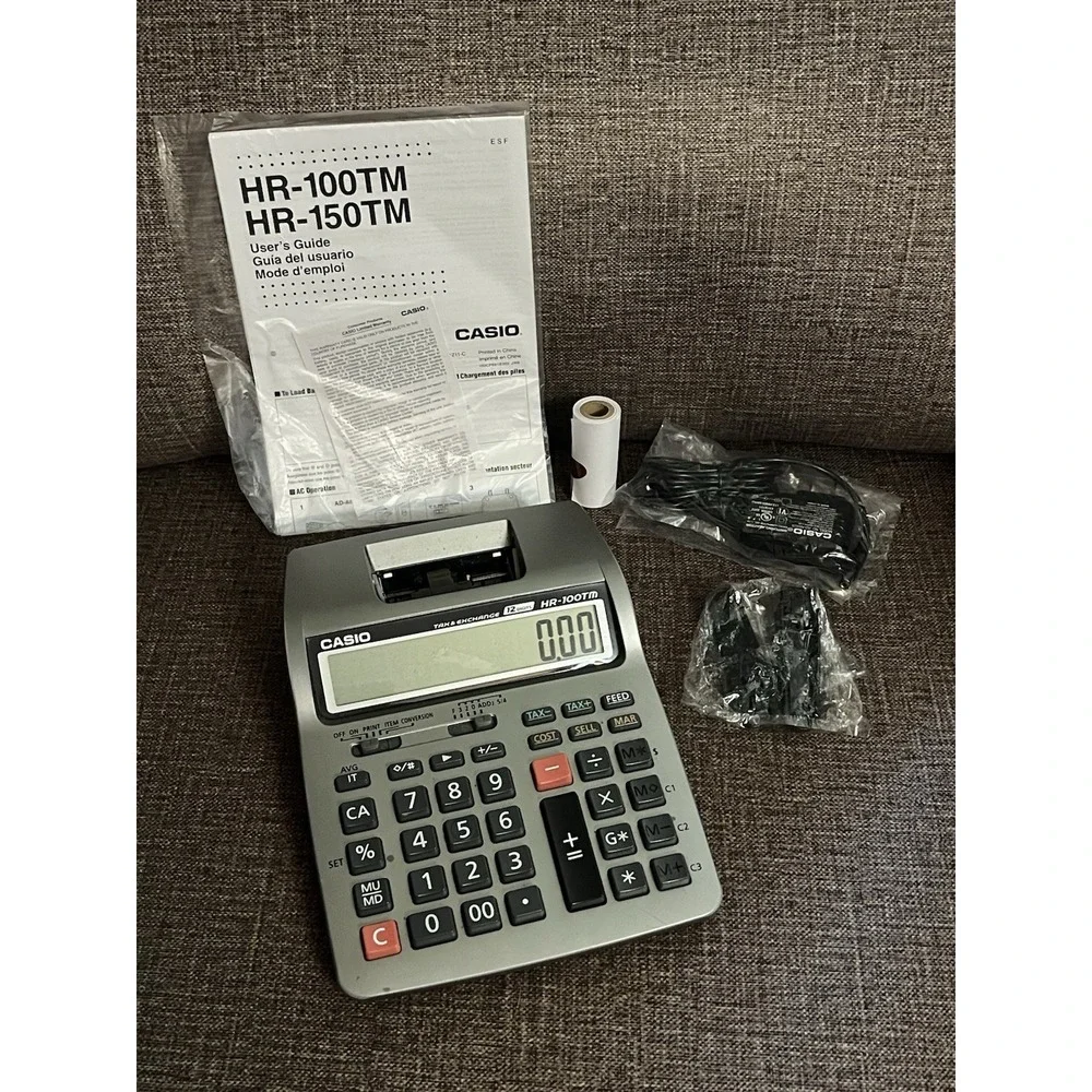 Casio HR-100TM PLUS-W Mini Desktop Printing Calculator 12-Digit with Adapter GUC